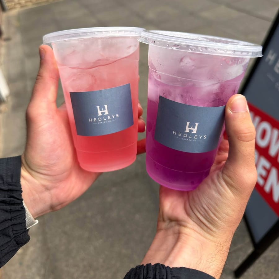 Two iced lemonades held together
